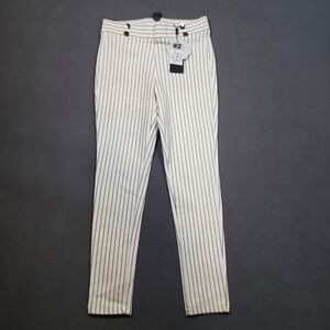 Project Eve Pinstripe Trousers Womens 28 White Black Nautical Button Slim Pants